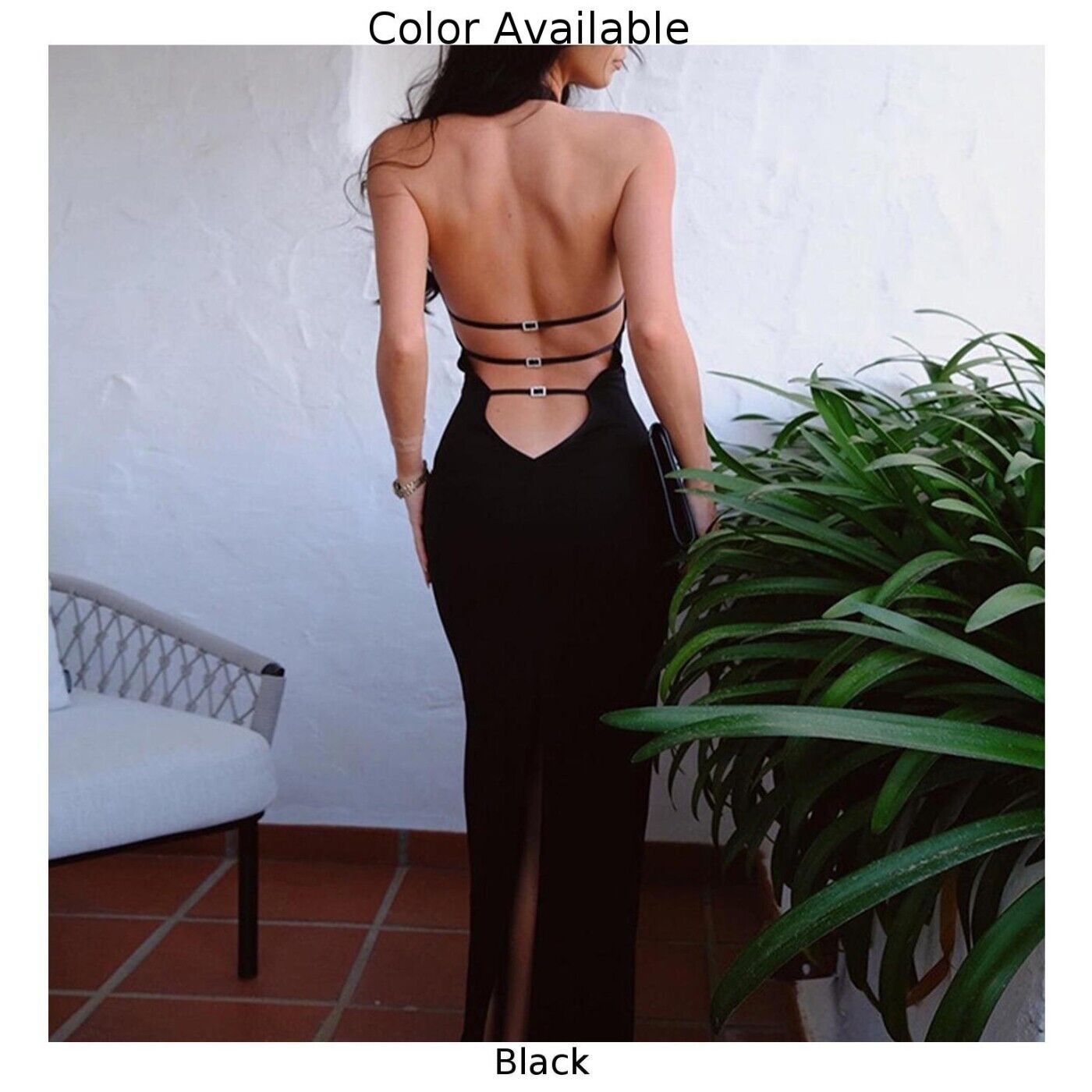 Elegant Black Halter Backless Bodycon Dress for Women's Evening ...