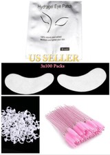 3x100 Packs-100 Pairs Eyepads/100 Eyelash Mascara Brushes/100 Glue Ring Holder