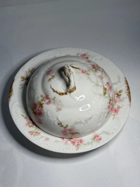 Vintage 1903 Theodore Haviland Limoges France 3 pc Round Domed Butter Dish 7"