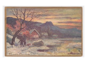 Dettagli Su 1934 Schweiger Cartolina Augurale Paesaggio Di Montagna Con La Neve Al Tramonto
