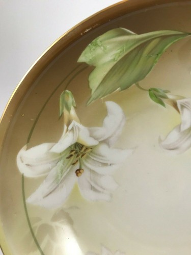 Vtg RS TILLOWITZ SILESIA PORCELAIN 7 Piece BERRY BOWL SET "WHITE LILIES" w/ Gold - Picture 4 of 11