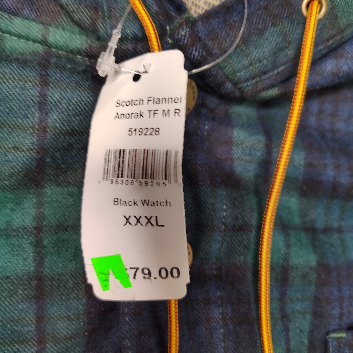 LL Bean Flannel Mens 3XL Black Watch Tartan Plaid Hooded