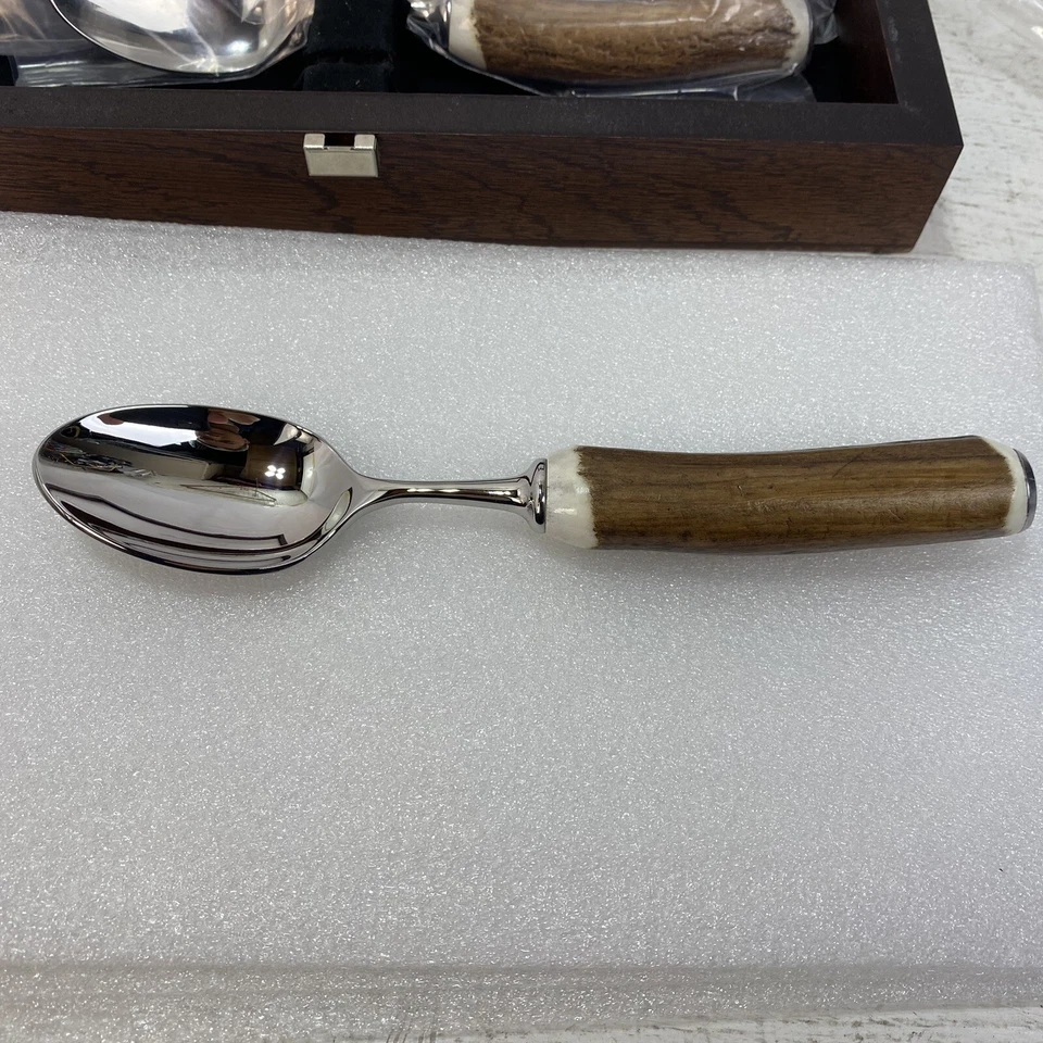 Juego de 6 cucharas de postre Scully And Scully, cubiertos con mango de cuerno de ciervo natural del Reino Unido Foto 3 de 4