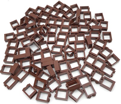 Lego 100 New Reddish Brown Window Frames 1 x 2 x 2 Flat Front Pieces w/NO GLASS