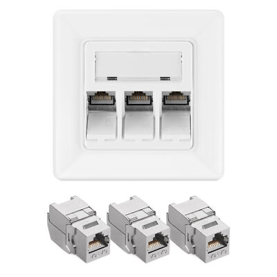 3x Keystone Modul 1x Netzwerkdose Dose 3-Port Set CAT 6A Kabel 10Gibt/s