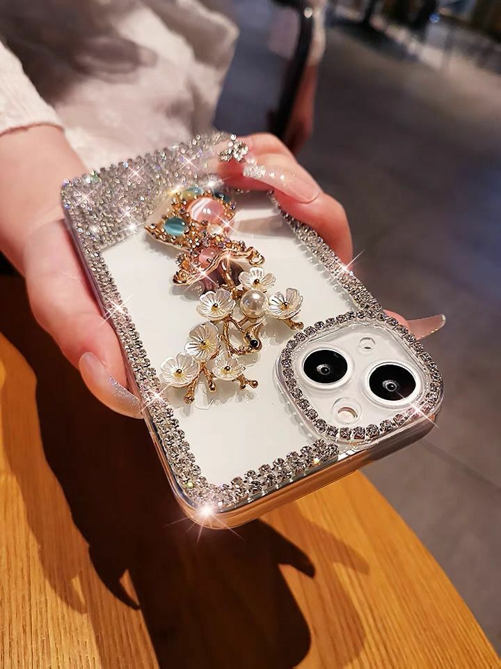 Custodia Per IPhone Con Glitter E Specchio, Diamantata, Con Anello Portadito, Per Modelli 16/15/14/13/12/11/X