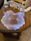 Fenton 7.5"T Pink Opalescent Ribbed Basket w/Open Edge