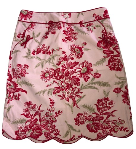 Ann Taylor LOFT Red Pink Toile Print Floral Pencil Skirt Scalloped Hem Sz  4 - Bild 1 von 8