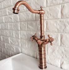 Red Copper Swivel Bathroom Basin Faucet Cross Handle Kitchen Sink Mixer Tap