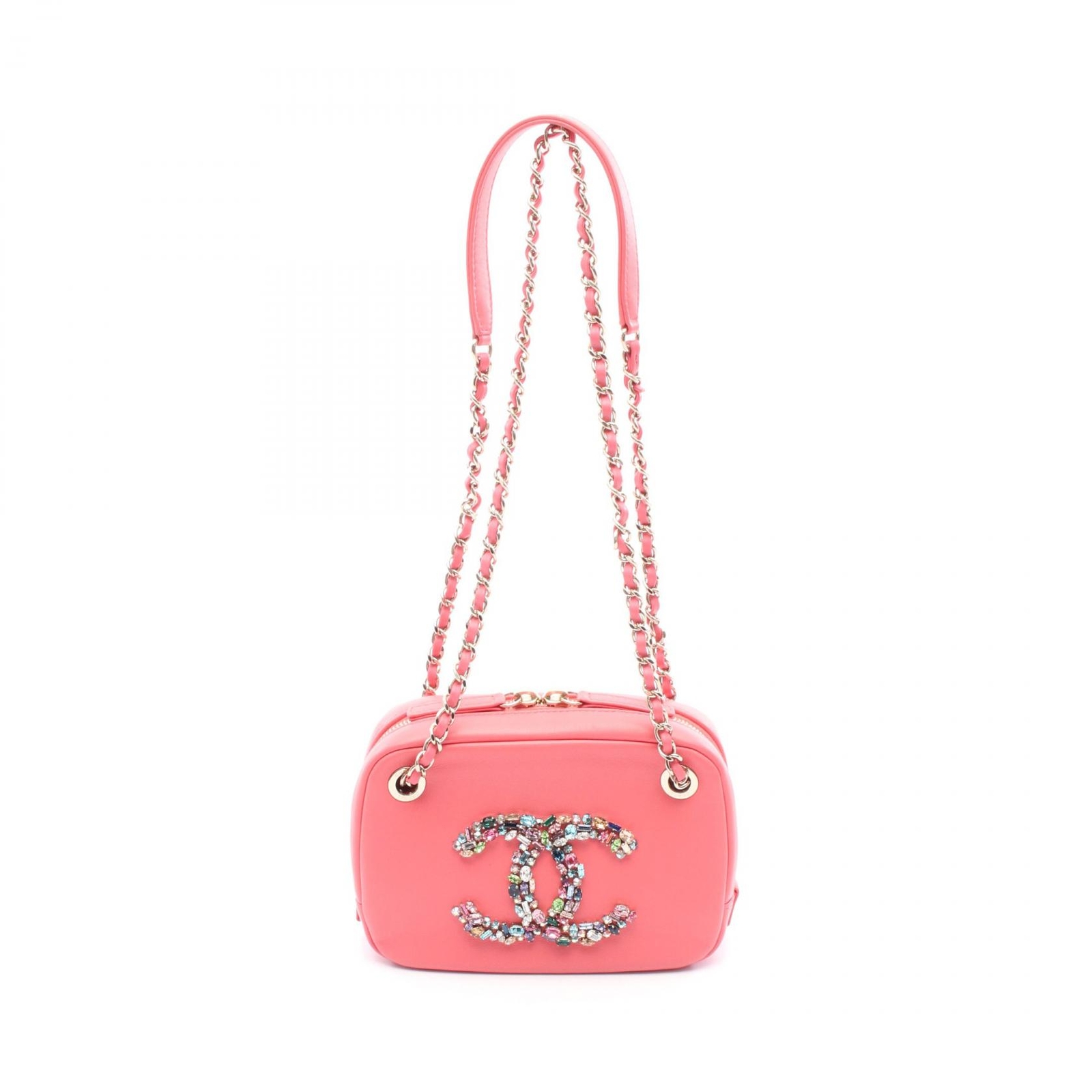 CHANEL Bijoux COCO Mark Crystals Chain Shoulder Bag AS2305 Lambskin Pink GHW