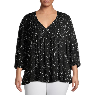 NWoT TERRA & SKY Black White 3/4 Sleeve Pintuck Blouse * Size 3x 24w 26w