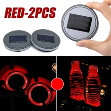 2x Car Interior Parts Red LED Solar Cup Pads Cover Decoration Light Accessories