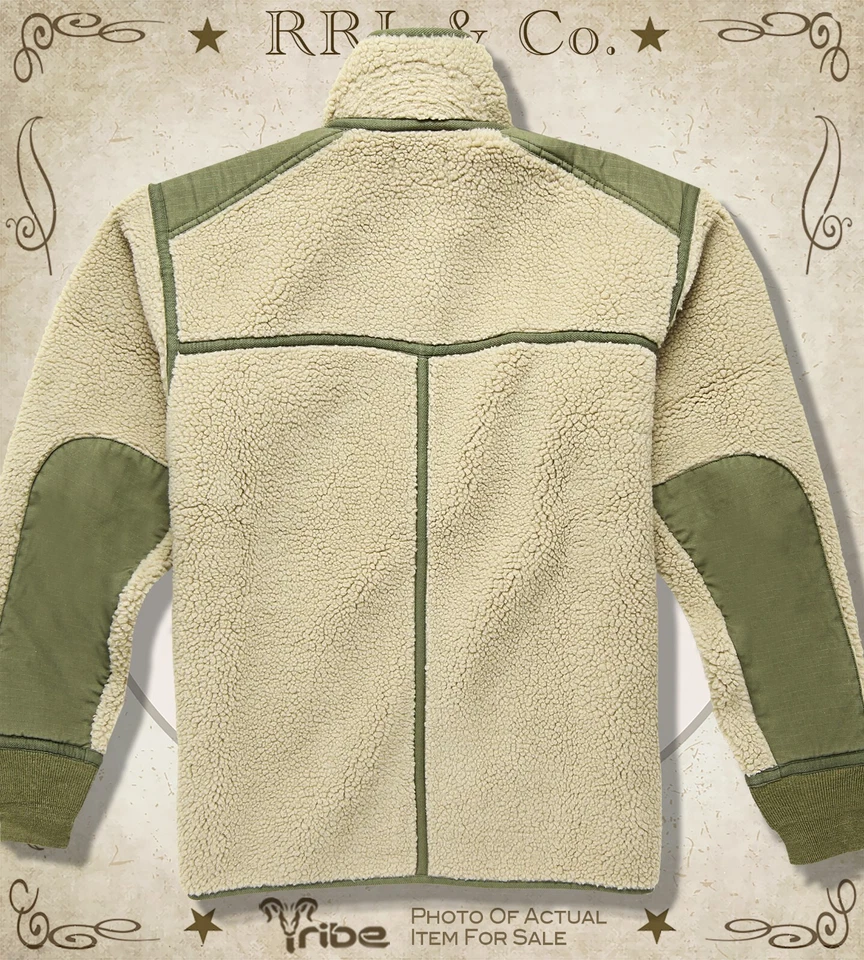 RRL Ralph Lauren Para Hombre Crema Sherpa Forro Chaqueta Cremallera Completa Vellón Ripstop Paneled Foto 4 de 4