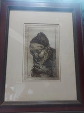 Vintage Framed Etching "OLDTIMER Pencil Signed Eugene Wortheg 48/2000 1975