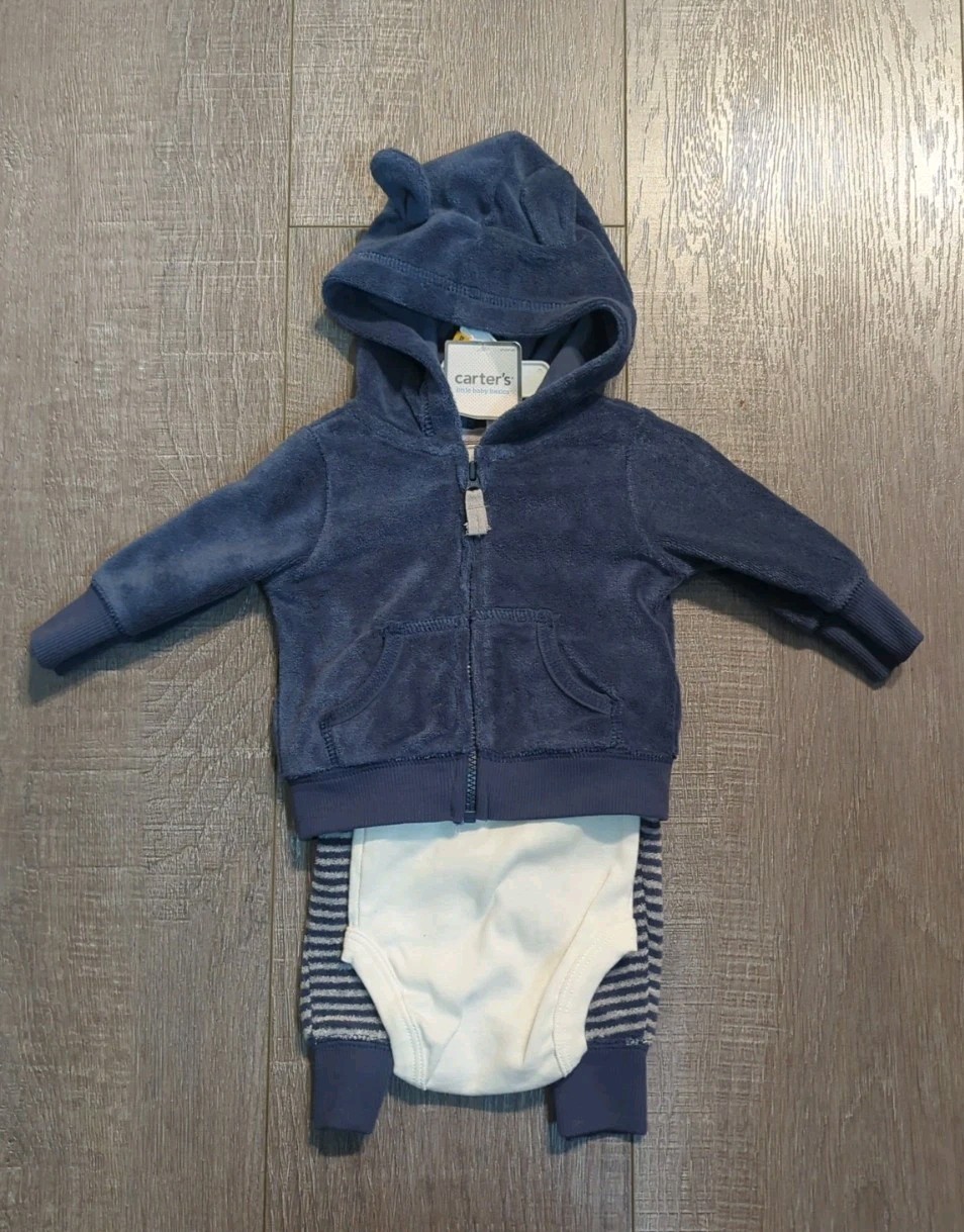 Bebé Niño Carter's Bear Conjunto de 3 Piezas Chaqueta con Orejas Body y Pantalones Recién Nacido