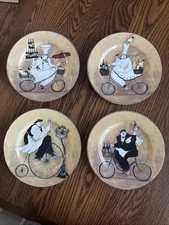 Set of 4 Sakura Chefs To Go On Bicycles Jennifer Garant 8.25" Salad Snack Plates