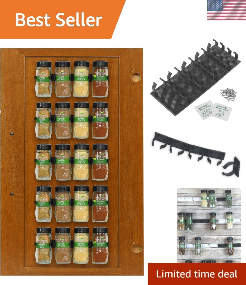 Clutter-Free Kitchen with 20 Jar Spice Gripper Organizer - Black, Easy Install