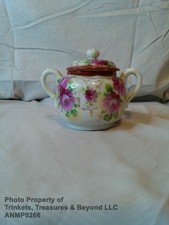 Vintage Japanese Ceramic Floral Sugar Bowl with Lid