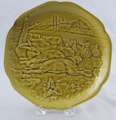 19th C Yellow Choisy le Roi French Faience Majolica Rabbit Plate 8-3/4'' F