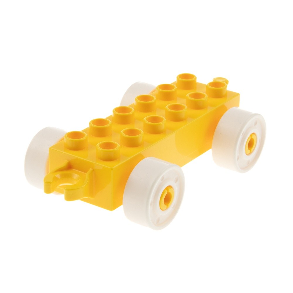 1x Lego Duplo Trailer 2x6 Yellow Wheels White Coupling Open with Step 11248c05
