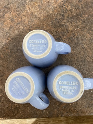 3 Corelle Corning Stoneware Light Blue Periwinkle 12oz Mugs Cups Coffee Set MCM - Imagen 4 de 4