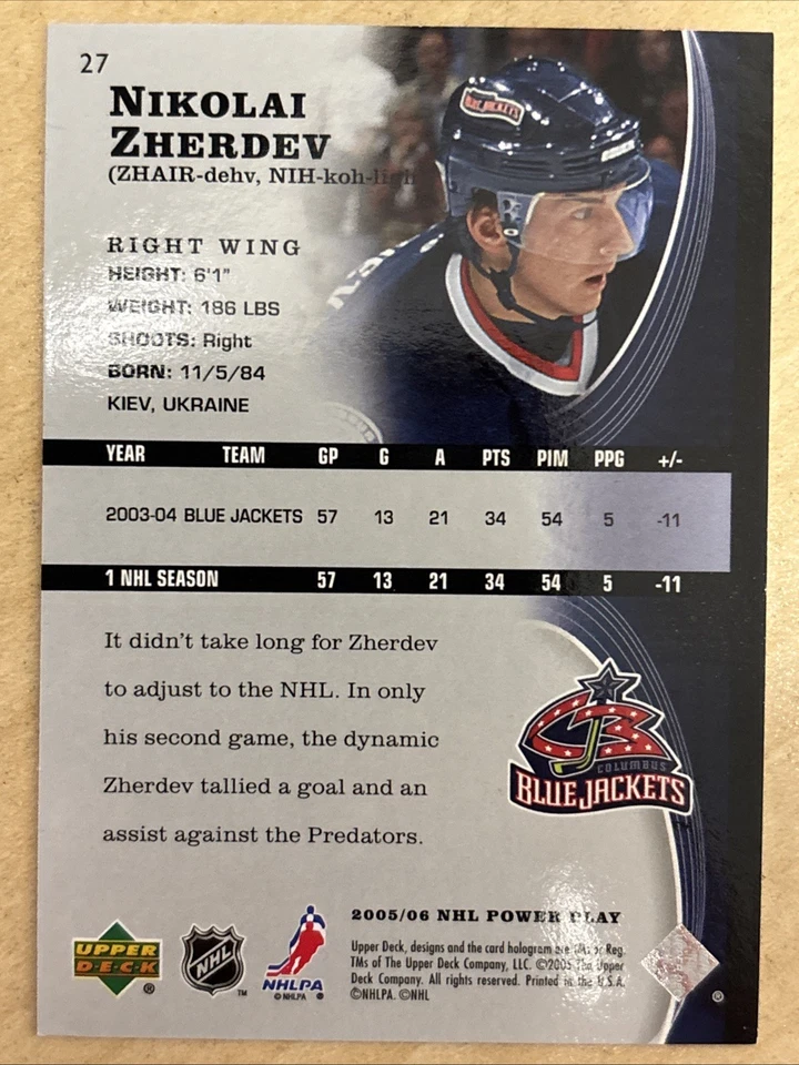 2005-06 05/06 NHL Power Play #27 Nikolai Zherdev Columbus Blue Jackets - Image 2 of 2