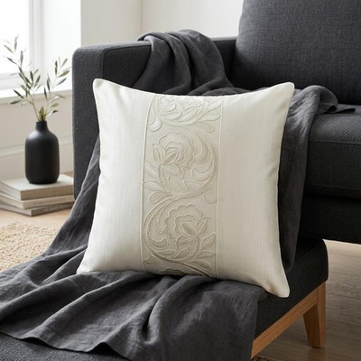 The HomeCentric Ivory White Throw Pillow Cover Satin Goral - Regal Ivory Vine
