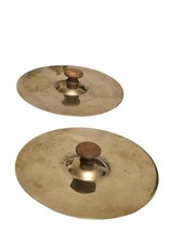 Vintage 1920s 1930s Marching Band 7" Brass Hand Cymbals w/ Walnut Knobs