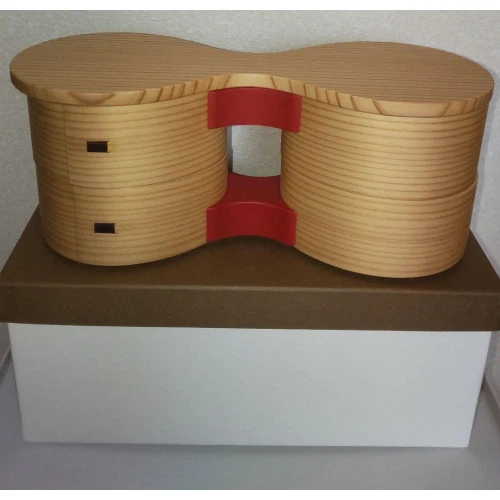 Magewappa Bento Box 2-Tier Vermilion Akita Odate Floral made in Japan "Hana"