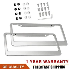 New Chrome 304 Stainless Steel Metal License Plate Frame Tag Cover Screw Caps 2X