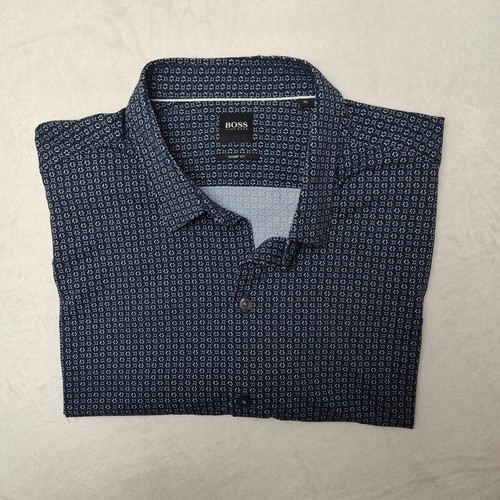 Boss Hugo Boss Shirt Mens XL Blue Sharp Robb Short Sleeve Button Front ...