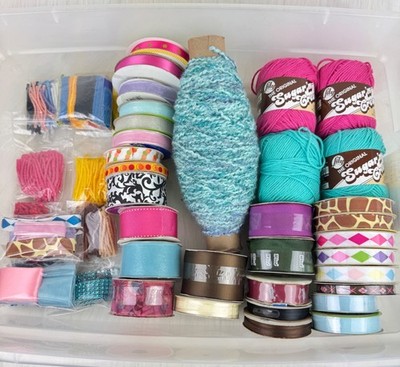 New & Used Lot of Assorted Arts & Craft Supplies Ribbons Cotton & Acrylic Yarn