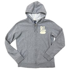 VTG Ralph Lauren RL 67 Grey Full Zip Hoodie Sweatshirt Women's L LG Cotton Blend