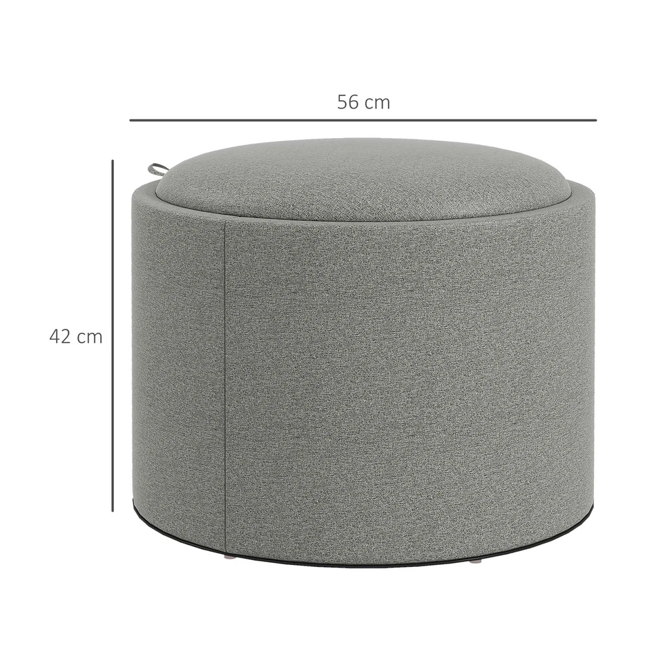 HOMCOM Pouf Contenitore in Tessuto Effetto Lino con Vassoio a Ribalta Grigio - Immagine 4 di 4