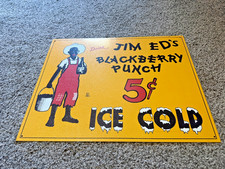 Vintage Embossed Sign JIM ED'S BLACKBERRY PUNCH ICE COLD METAL SIGN (11.5"x 9")
