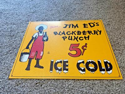 Vintage Embossed Sign JIM ED'S BLACKBERRY PUNCH ICE COLD METAL SIGN (11.5''x 9'')