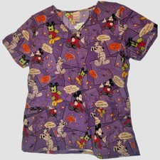 Disney Happy Halloween Mickey Mouse Women s Scrub Top Purple Size xs nurse Fall