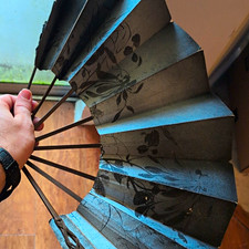 Vintage Folding Hand Fan Dual Painted Front And Back Paper Bamboo Ribs Tassel