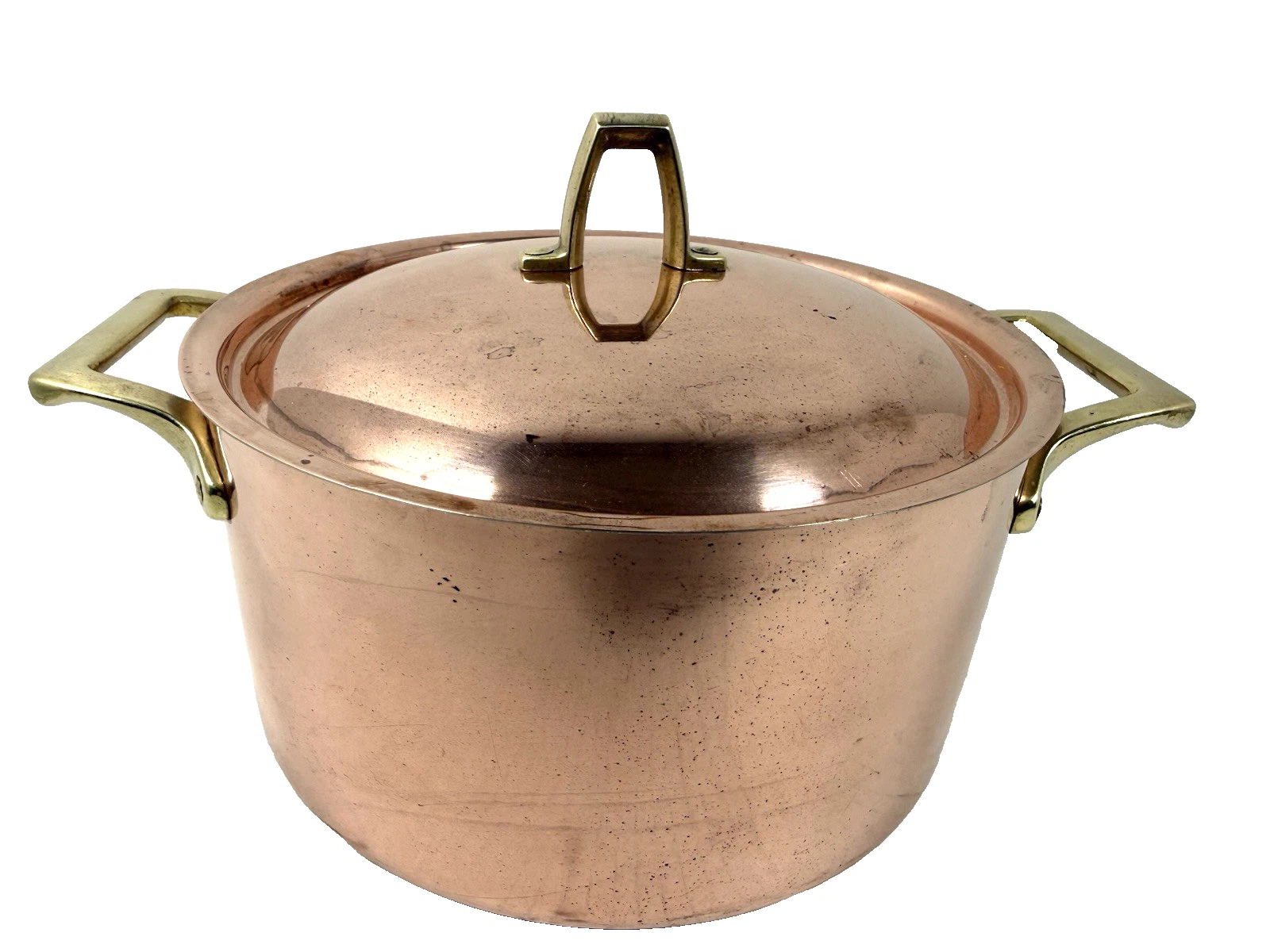 Vintage Paul Revere Copper Stock Pot 3 Qt Brass Handles w Lid USA