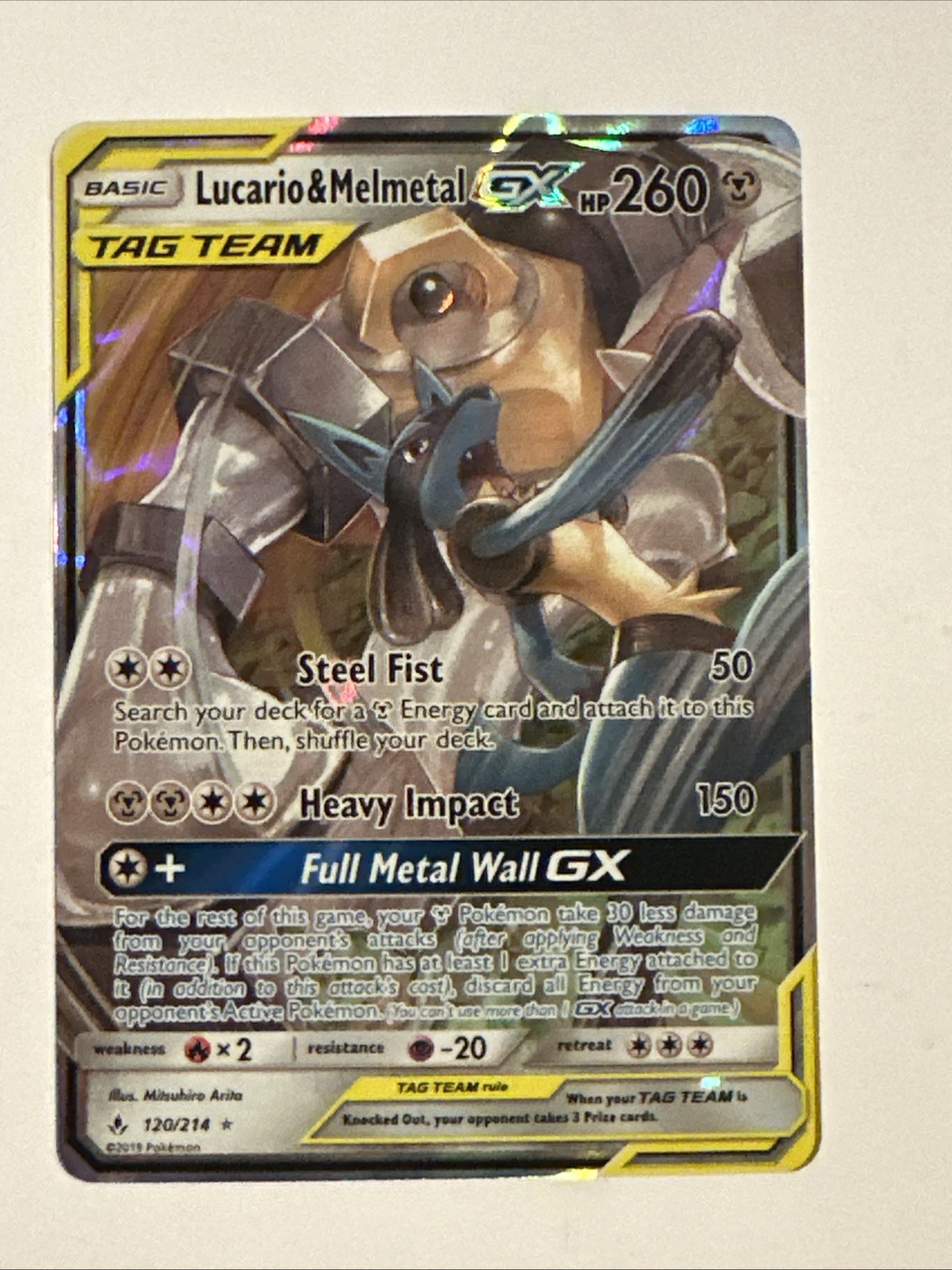 Lucario & Melmetal Tag Team GX - 120/214  - Unbroken Bonds - Pokemon Card - NM/M