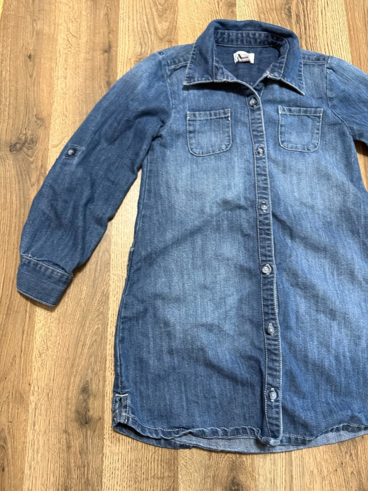 Old Navy Dress, Girl's Size Small, Blue, Long Sleeve Button Up Jean Dress - Image 3 of 4