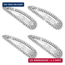 4 Pack Rhinestone Hair Clips, Sparkly Silver Snap Barrettes for Women, Elegant H