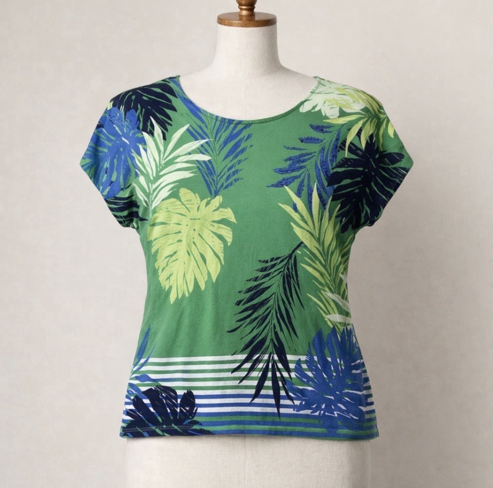 Ruby Rd Multicolored Tropical Palms Sequin Short … - image 1