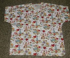 S.C.R.U.B.S. Womens One Pocket Medical Scrub Top Large Valentines Love