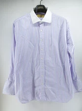 Paul Stuart Mens Shirt 2XL Purple blue white Striped French Cuff Button Up