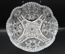 8" Bowl American Brilliant Period Cut Glass Crystal Geometric Hobstar