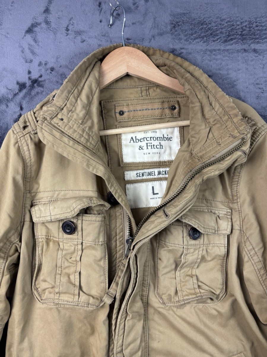 Abercrombie & Fitch NY Sentinel Jacket Mens L Beige Khaki VTG