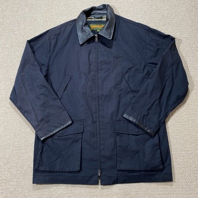 Vintage Timberland Jacke Herren XL* Navy Weathergear Lederbesatz