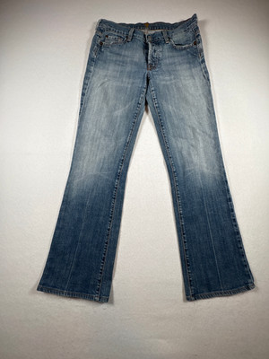 7 For All Mankind Flare Jeans Womens 28 Blue Denim Faded Light Wash Button Fly