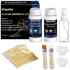 Gold Leaf Kit 100ml Gilding Adhesive  Varnish with 100 Gold Leaf Sheets
